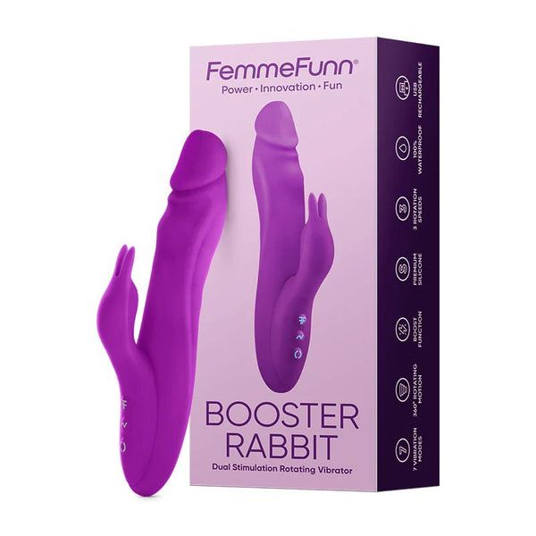 FemmeFunn Vortex Booster Rabbit Rechargeable Silicone Dual Stimulation Rotating Vibrator Purple - TruLuv Novelties