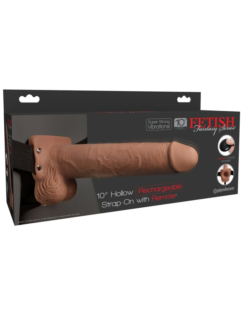 Fetish Fantasy Series 10 Inch Hollow Rechargeable Strap-on With Remote - Tan - TruLuv Novelties