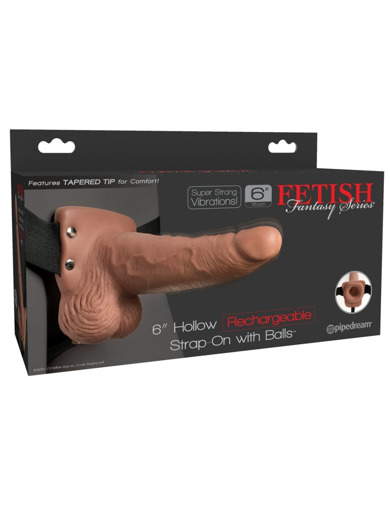 Fetish Fantasy Series 6 Inch Hollow Rechargeable Strap-on With Balls - Tan - TruLuv Novelties