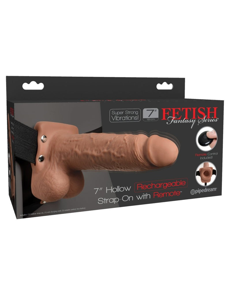Fetish Fantasy Series 7 Inch Hollow Rechargeable Strap-on With Remote - Tan - TruLuv Novelties