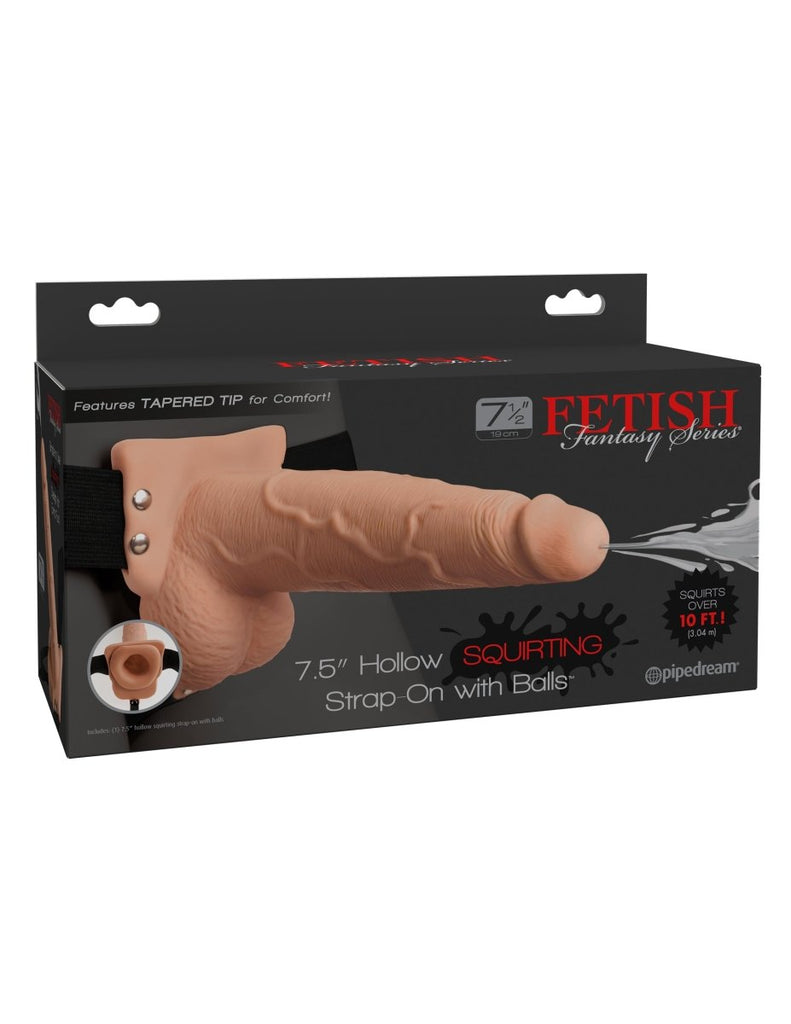 Fetish Fantasy Series 7.5 Inch Hollow Squirting Strap-on With Balls - Flesh - TruLuv Novelties