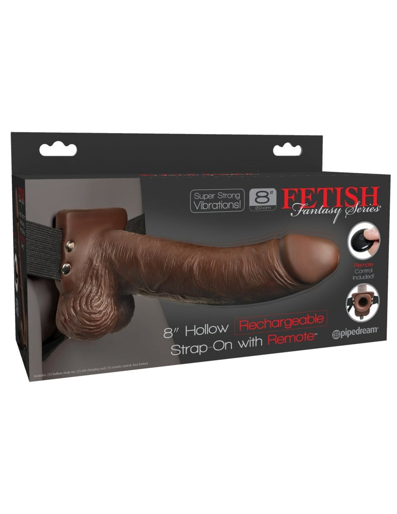 Fetish Fantasy Series 8 Inch Hollow Rechargeable Strap-on With Remote - Brown - TruLuv Novelties