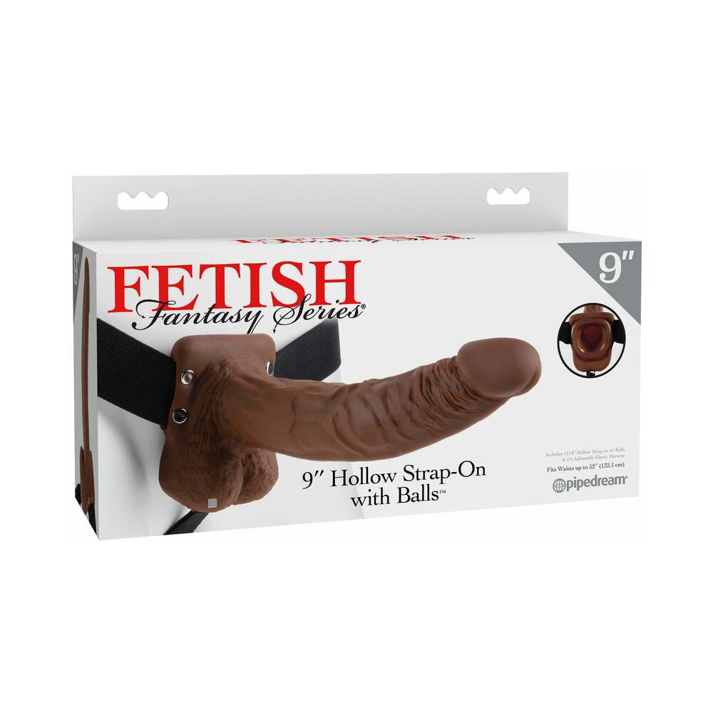 Fetish Fantasy Series 9 in. Hollow Strap - On with Balls Brown/Black - TruLuv Novelties