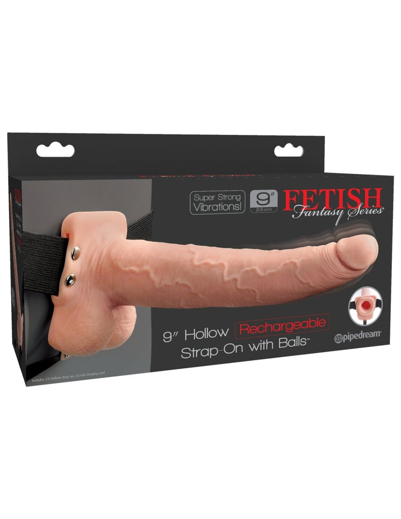 Fetish Fantasy Series 9 Inch Hollow Rechargeable Strap-on With Balls - Flesh - TruLuv Novelties