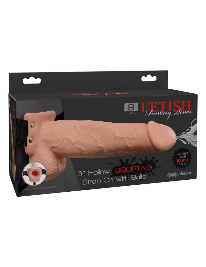 Fetish Fantasy Series 9 Inch Hollow Squirting Strap-on With Balls - Flesh - TruLuv Novelties