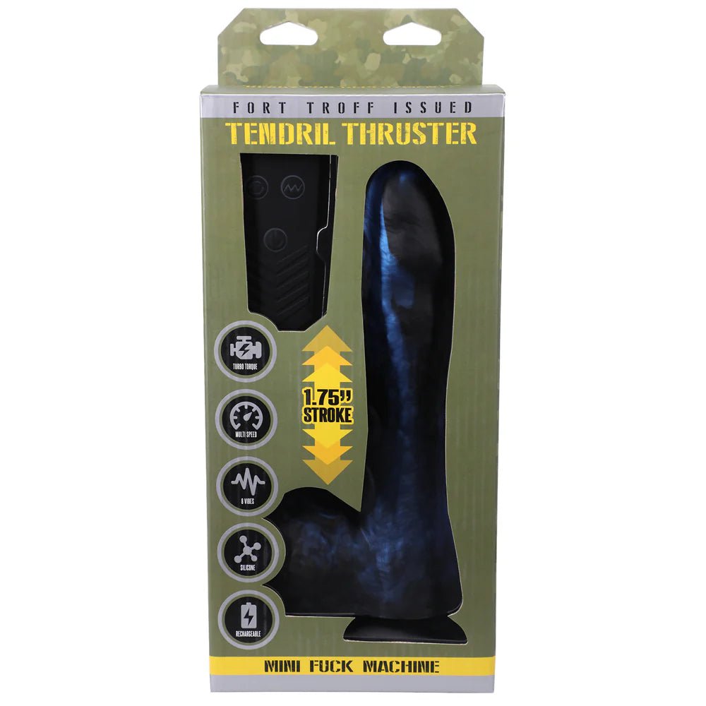 Fort Troff Tendril Thruster Mini Fuck Machine Rechargeable Remote - Controlled Silicone 8.5 in. Thrusting Dildo Blue/Black - TruLuv Novelties