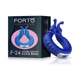 Forto F-24 Rechargeable Silicone Textured Vibrating Cockring Blue