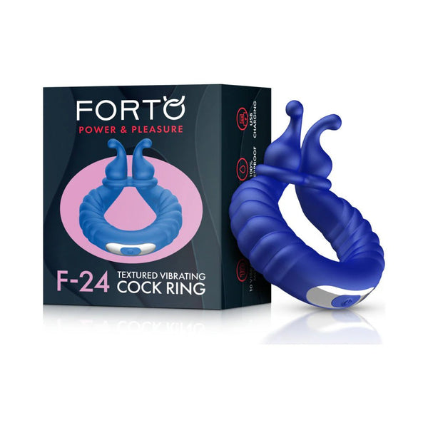 Forto F - 24 Rechargeable Silicone Textured Vibrating Cockring Blue - TruLuv Novelties