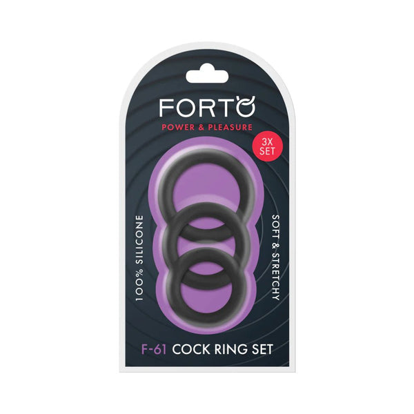 Forto F - 61 3 - Piece Silicone Cockring Set Black - TruLuv Novelties