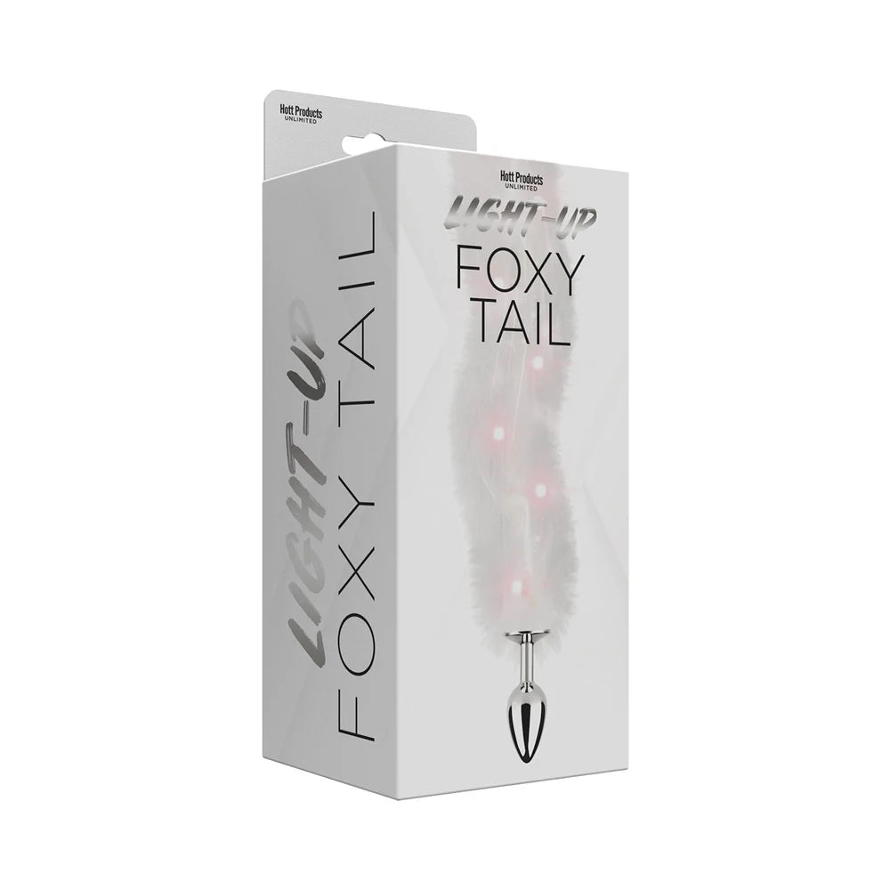 Foxy Tail Light Up Faux Fur Butt Plug With Multicolored Light Pattern White - TruLuv Novelties
