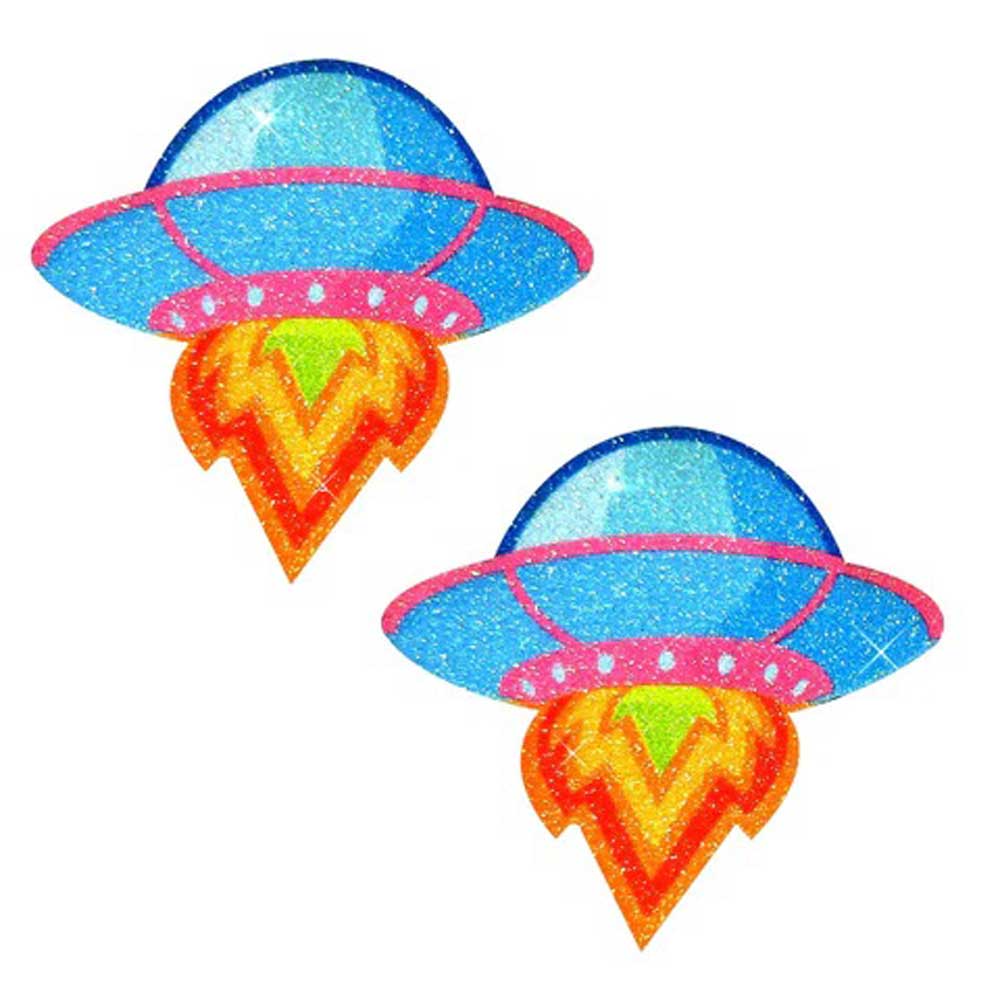 Freaking Awesome Blue Ufo Glitter Nipple Cover Pasties - TruLuv Novelties