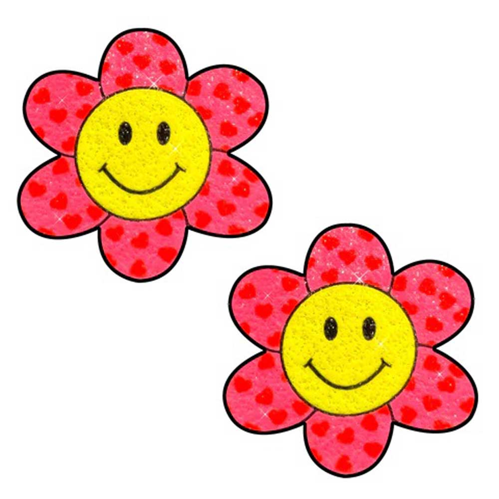 Freaking Awesome Smiley Flower Power Glitter Nipple Cover Pasties - TruLuv Novelties