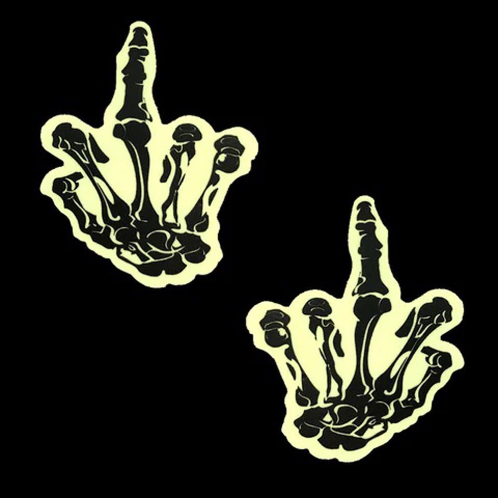 Fuck You Glow in the Dark Skeleton Hand Nipple Cover Pasties - TruLuv Novelties