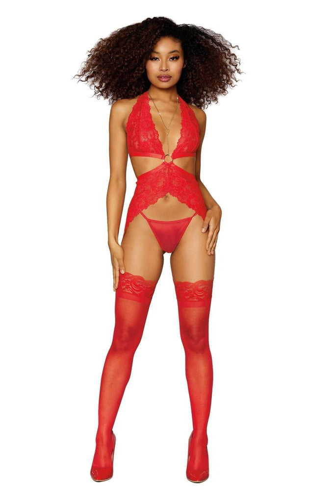 Garter Slip and G-String - One Size - Lipstick Red - TruLuv Novelties