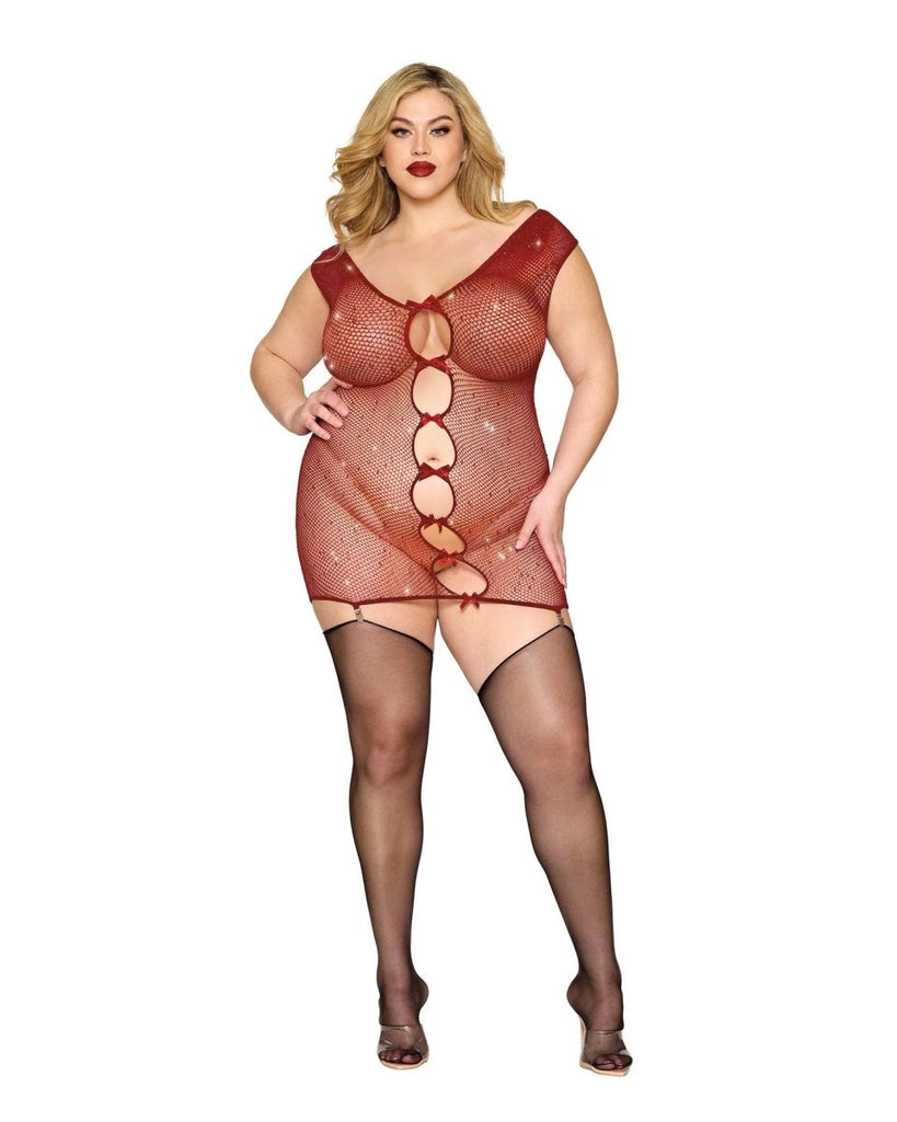 Garter Slip Dmnd - One Size Queen - Red - TruLuv Novelties