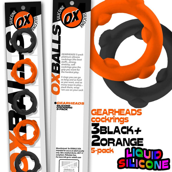 Gearheads 5 Pack Spinner Rings - Orange Black - TruLuv Novelties