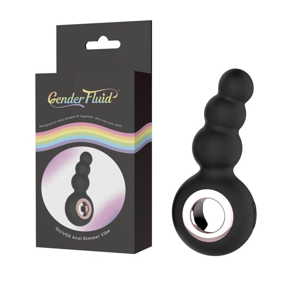 Gender Fluid Quiver Anal Ring Bead Vibe - Black - TruLuv Novelties