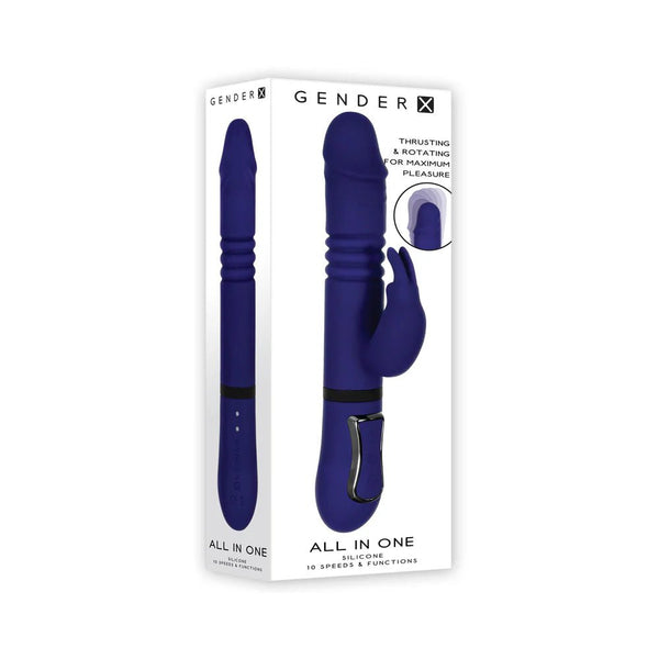 Gender X All In One Rechargeable Thrusting Rotating Silicone Rabbit Vibrator Purple - TruLuv Novelties