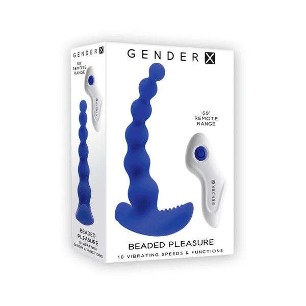 Gender X Beaded Pleasure Rechargeable Remote - Controlled Vibrating Silicone Probe Vibrator Blue - TruLuv Novelties