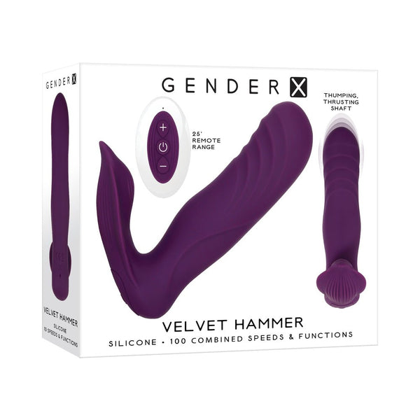 Gender X Velvet Hammer Rechargeable Remote - Controlled Thumping Thrusting Dual Stimulator Purple - TruLuv Novelties