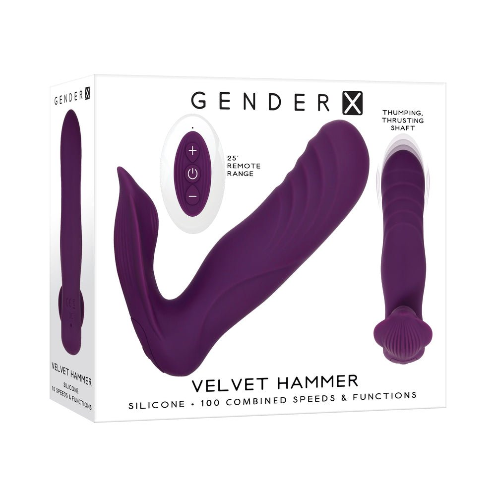 Gender X Velvet Hammer Rechargeable Remote - Controlled Thumping Thrusting Dual Stimulator Purple - TruLuv Novelties