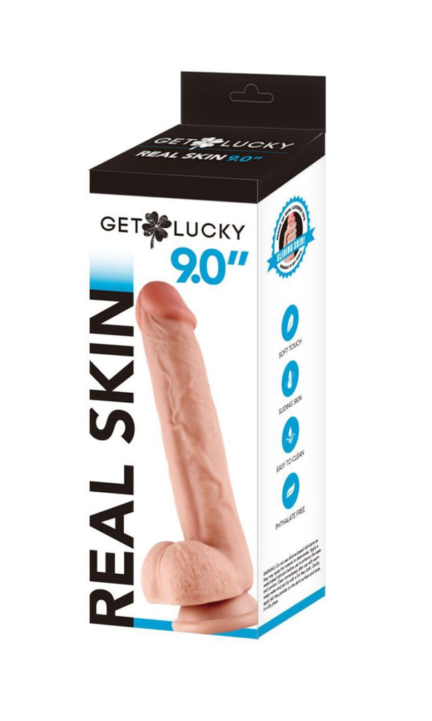 Get Lucky 9 Inch Real Skin Dildo - TruLuv Novelties