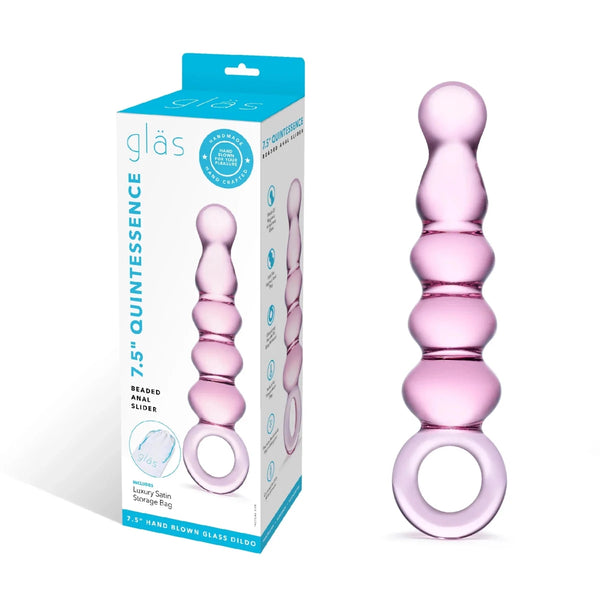 Glas 7.5 in. Quintessence Beaded Anal Slider Glass Dildo with Ring Handle - TruLuv Novelties