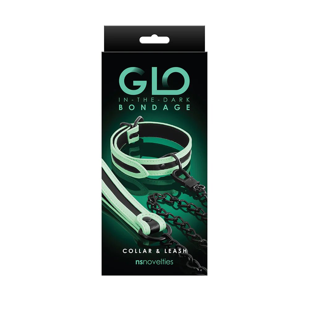 GLO Bondage Collar & Leash Green - TruLuv Novelties