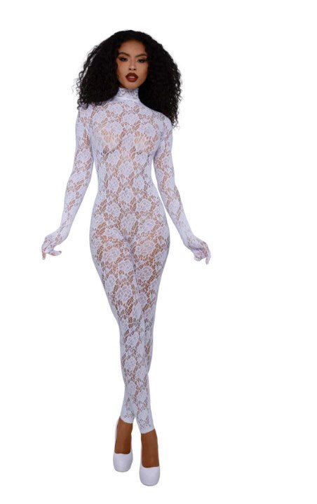 Gloved Bodystocking Dmnd - Os - White - TruLuv Novelties