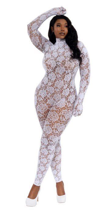 Gloved Bodystocking Dmnd - Qs - White - TruLuv Novelties