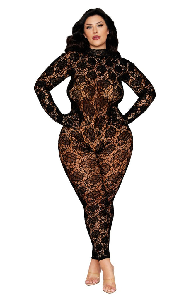 Gloved Bodystocking Dmnd - Queen Size - Black - TruLuv Novelties