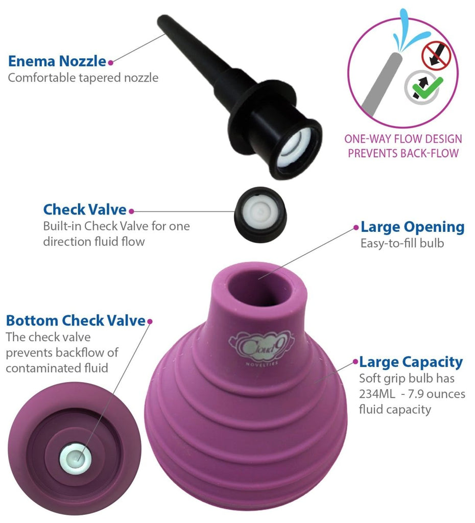 Health and Wellness Deluxe Enema Douche Non- Backflow One-Way Valve - 7.9 Fl. Oz. - Plum - TruLuv Novelties