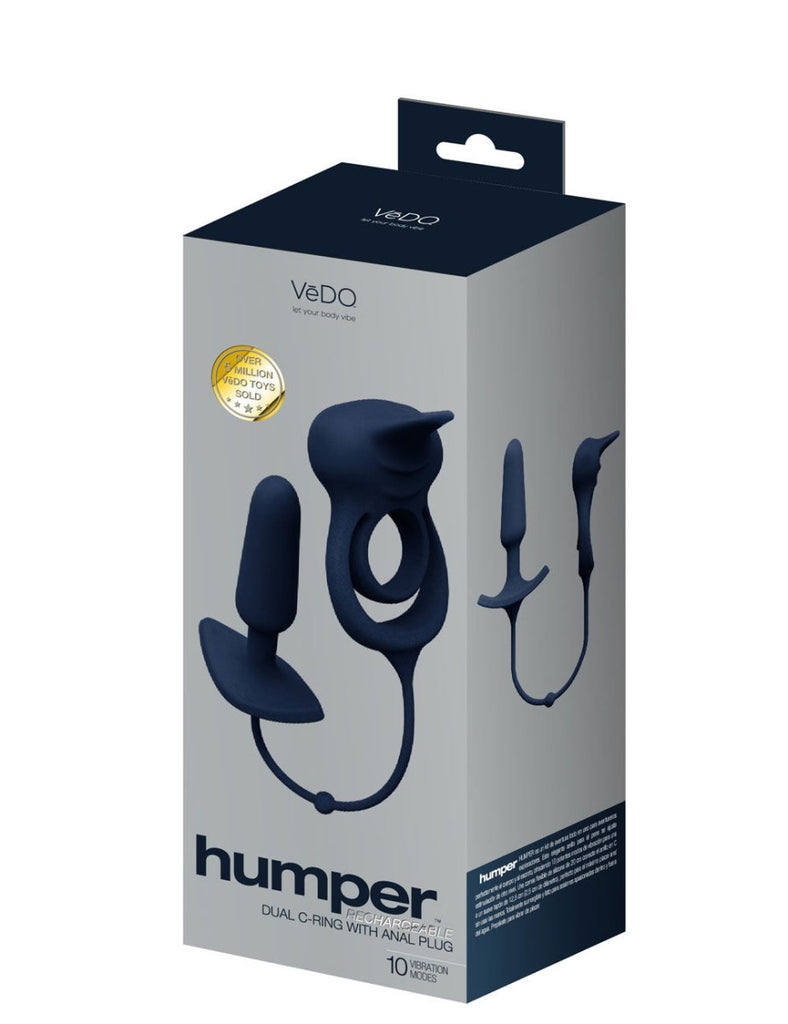 Humper Rechargeable Dual C - Ring With Anal Plug - Black - TruLuv Novelties