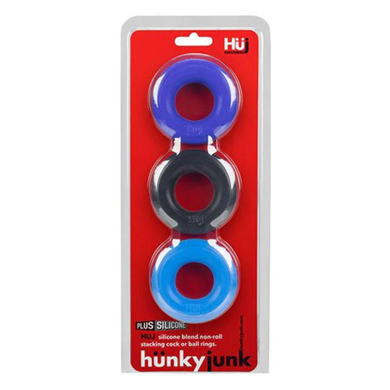 Hunkyjunk HUJ3 3 - pack c - ring, blue multi - TruLuv Novelties