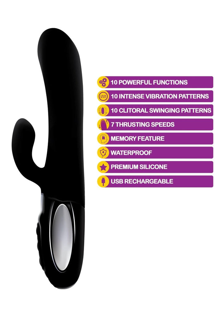 Hypnotic - Black - Thrusting Rabbit With Swinging Clitoral Stimulator - TruLuv Novelties