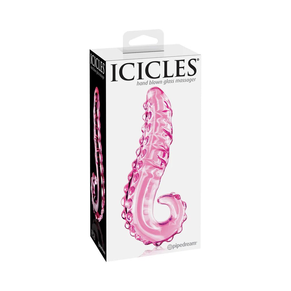 Icicles No. 24 Curved Textured 6 in. Glass Dildo With Handle Pink - TruLuv Novelties