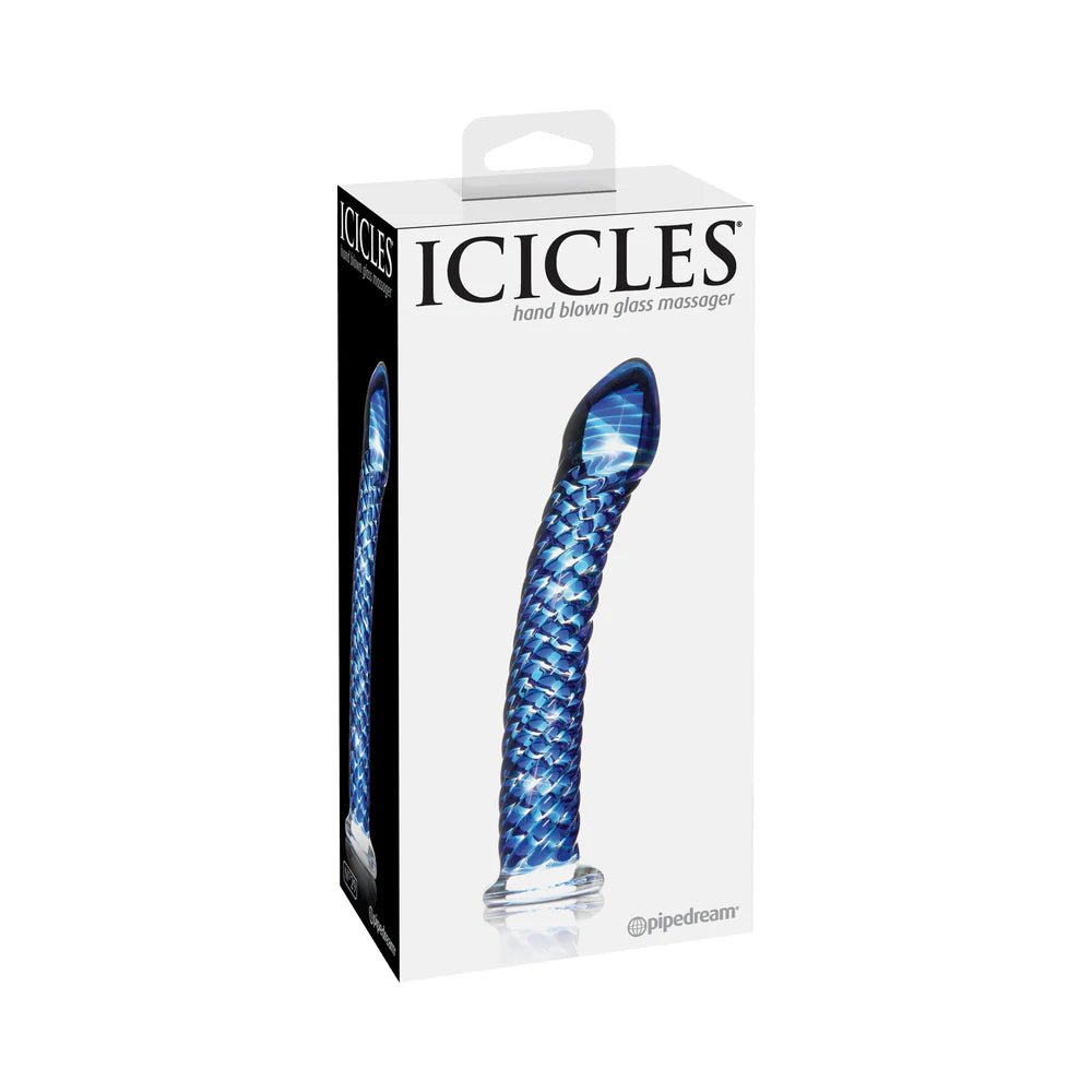 Icicles No. 29 Curved Textured 7.25 in. Glass Dildo Blue - TruLuv Novelties