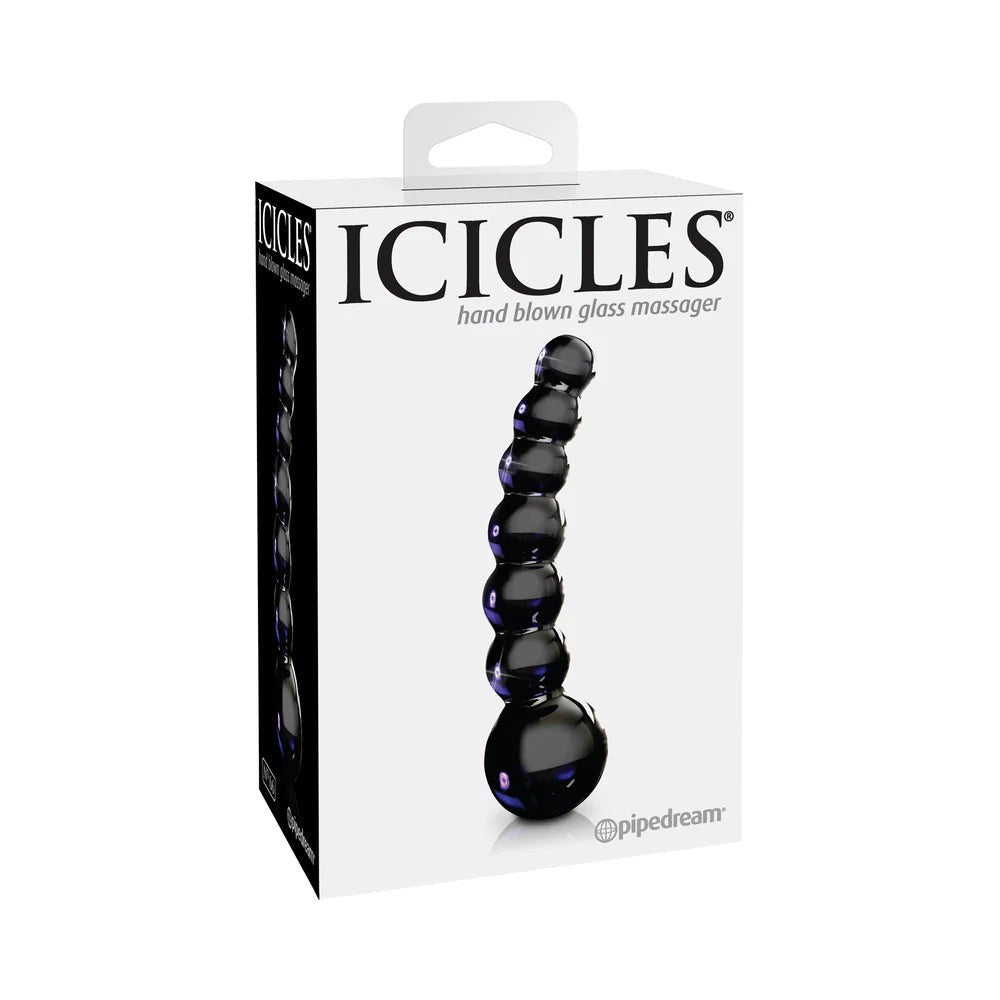 Icicles No. 66 Curved Beaded 4.75 in. Glass Dildo Black - TruLuv Novelties
