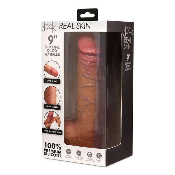 JOCK Real Skin 9 in. Silicone Dildo with Balls Medium - TruLuv Novelties