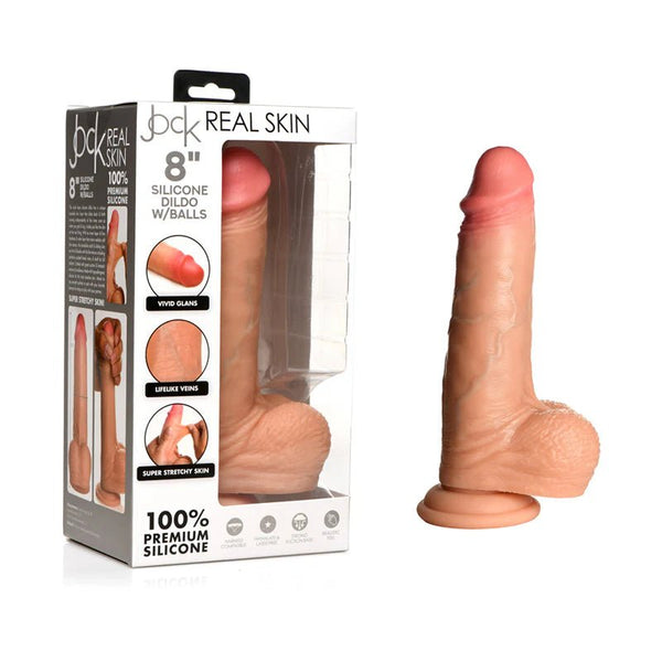 Jock Real Skin Silicone Dildo with Balls 8 in. Light - TruLuv Novelties