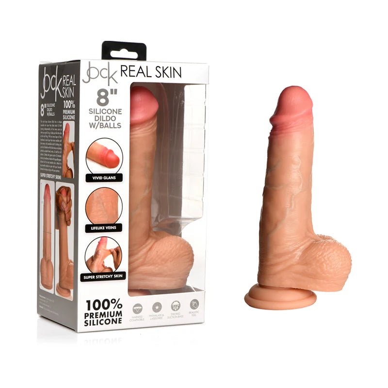Jock Real Skin Silicone Dildo with Balls 8 in. Light - TruLuv Novelties