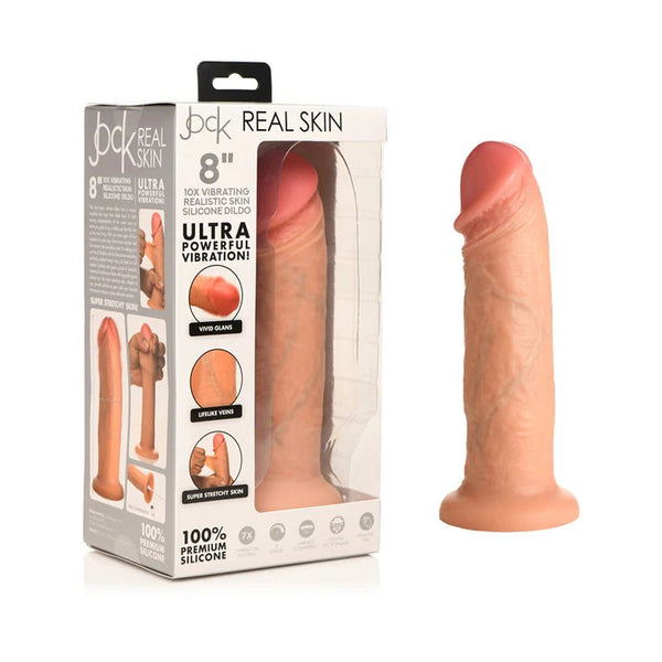 Jock Real Skin Vibrating Silicone Dildo 8 in. Light - TruLuv Novelties