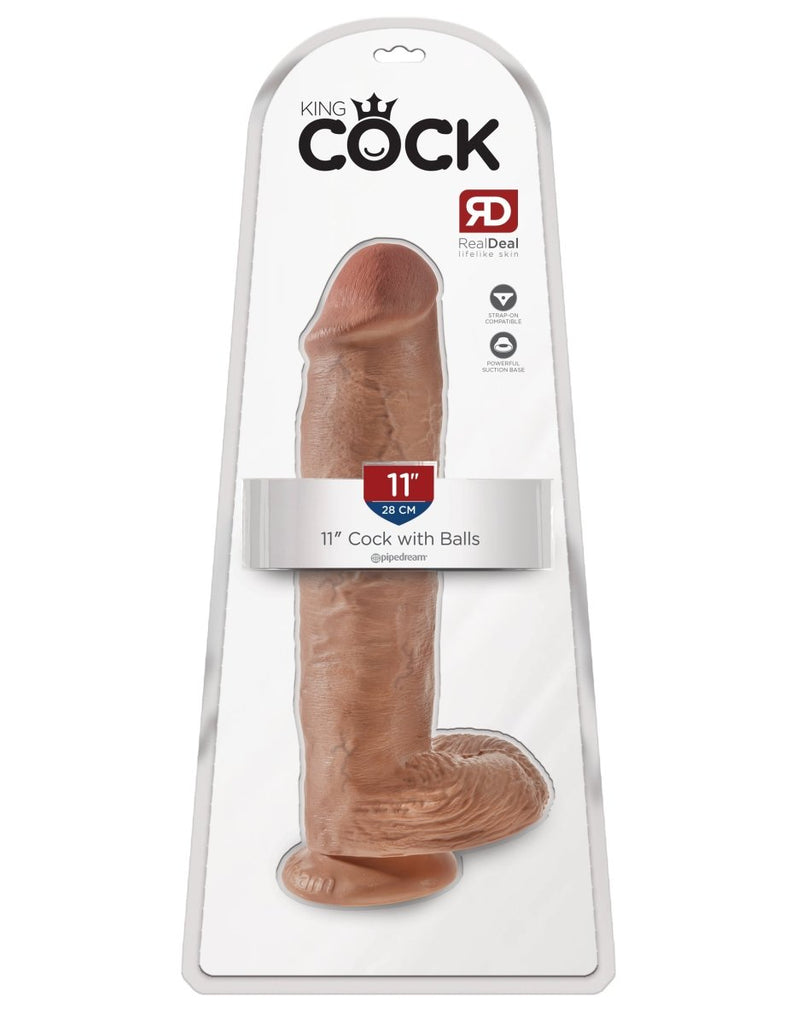 King Cock 11 Inch Cock With Balls - Tan - TruLuv Novelties