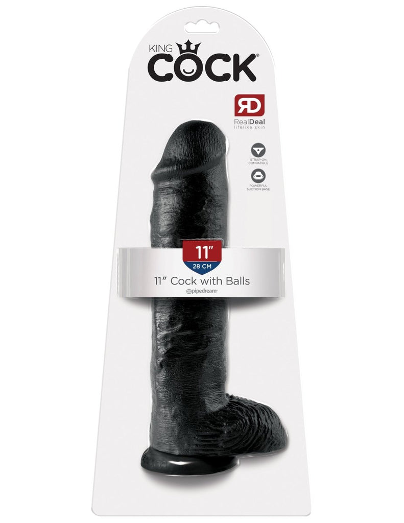 King Cock 11 Inch With Balls - Black - TruLuv Novelties