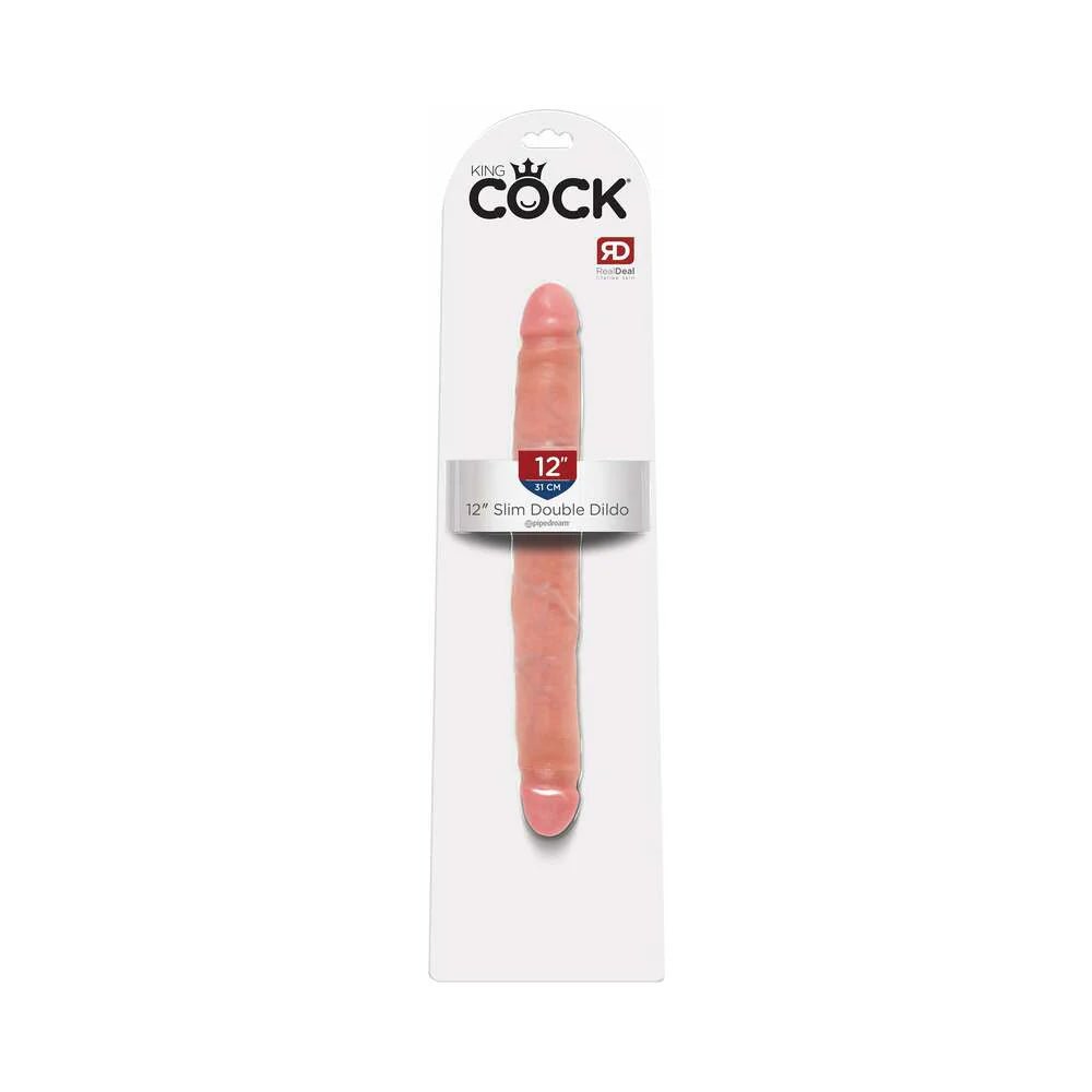 King Cock 12 in. Slim Double Dildo Realistic Beige - TruLuv Novelties
