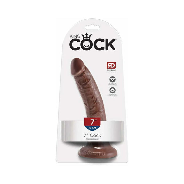 King Cock 7 in. Cock Realistic Dildo With Suction Cup Brown - TruLuv Novelties