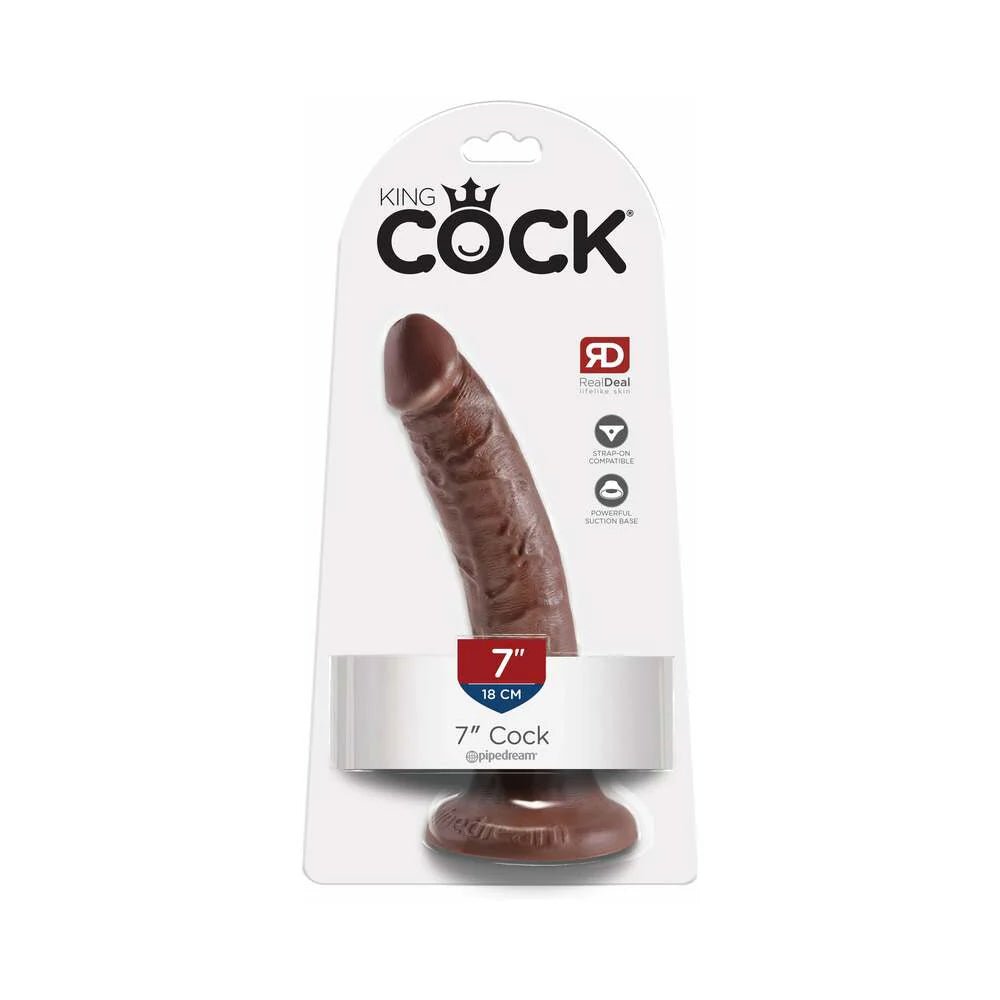 King Cock 7 in. Cock Realistic Dildo With Suction Cup Brown - TruLuv Novelties