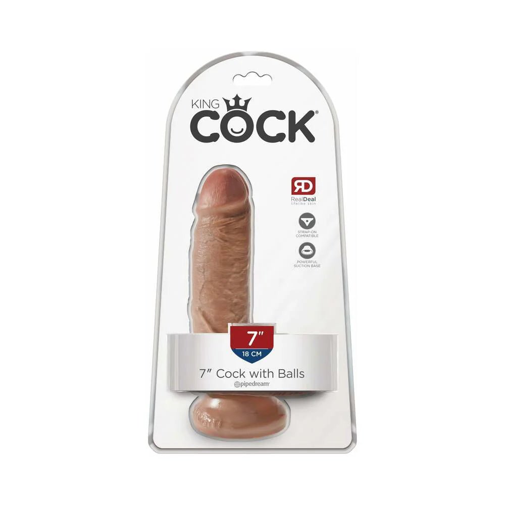 King Cock 7 in. Cock With Balls Realistic Suction Cup Dildo Tan - TruLuv Novelties