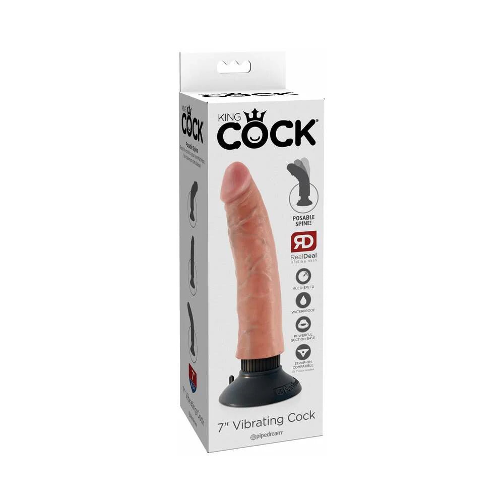 King Cock 7 in. Vibrating Cock Poseable Dildo With Suction Cup Beige - TruLuv Novelties