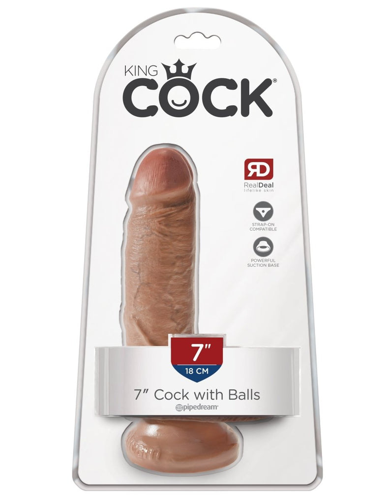 King Cock 7 Inch Cock With Balls - Tan - TruLuv Novelties